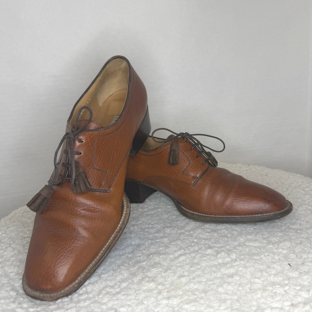 Vintage Italian Leather Womans Oxford Shoes Derby Tassel Academia Equestrian 6.5 - Picture 11 of 16